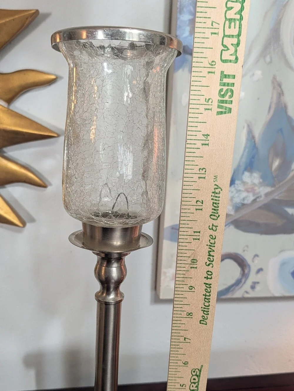 Vintage Brushed Nickel Hurricane Candle Stick Holder 16 3/4